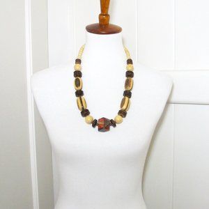 Vintage Chunky Boho Chic Wooden Statement Necklace